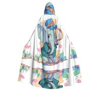 WHJSSF Grande cape à capuche imprimée The Little Elephant on the Adventure pour adulte avec nœud papillon, sans fermeture éclair