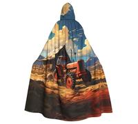 WHJSSF Grande cape à capuche pour adulte imprimé tracteur rouge de la ferme avec nœud papillon, sans fermeture éclair