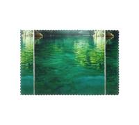 WHJSSF Green Lake Lot de 6 sets de table imprimés à l'eau pour la maison et les banquets, faciles à nettoyer à température ambiante pour une utilisation durable