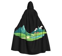 WHJSSF Green land under the blue sky Prints Cape à capuche pour adulte avec nœud papillon pour fêtes costumées, cosplay