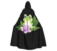 WHJSSF Grenouille sous la gloire du matin imprimé Halloween adulte grande cape à capuche avec nœud papillon, sans fermeture éclair