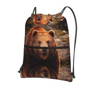 WHJSSF Grizzly Bear Sac à dos avec cordon de serrage et fermeture éclair - Sac de sport léger et pliable pour voyage, yoga, randonnée et essentiels du quotidien