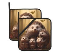WHJSSF Happy Little Hedgehog Family Lot de 2 tapis de cuisine isolants carrés épais et durables pour isolation thermique pour micro-ondes, four et barbecue en plein air