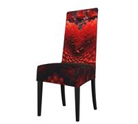 WHJSSF Housse de protection pour chaise de salle à manger avec motifs cœurs rouges et fleurs - Doux, confortable, infroissable - Élastique - S'adapte à la plupart des chaises sans accoudoirs