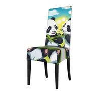 WHJSSF Housse de protection pour chaise de salle à manger Motif pandas heureux - Doux, confortable, infroissable élastique s'adapte à la plupart des chaises sans accoudoirs