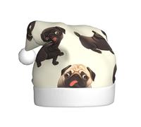 WHJSSF Joli chapeau de Noël avec image de chien carlin noir pour adulte, doux, léger et idéal pour les fêtes de fin d'année