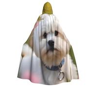 WHJSSF Jolie cape à capuche avec nœud papillon pour Halloween Motif chien maltais pour fête costumée, cosplay