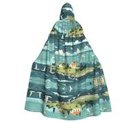 WHJSSF La cape à capuche pour adulte avec imprimé scène côtière calme d'Halloween est une cape super grande, confortable et durable