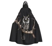 WHJSSF Late Night Owl Printed Halloween Adulte Grande cape à capuche avec nœud papillon, sans fermeture éclair