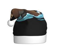WHJSSF Lions de mer jouant dans l'eau Imprimer Hommes et Femmes Chapeaux de Noël en peluche Chapeau de Noël Adulte Nouveau-An Casquettes de fête