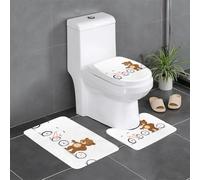 WHJSSF Little Brown Bear Next to The Bicycle Lot de 3 tapis de salle de bain antidérapants pour toilettes, coiffeuse et toilettes