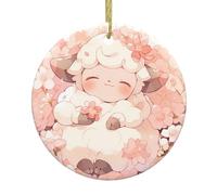 Whjssf Little Fat Sheep Among The Flowers - Décoration circulaire en céramique - Décoration de supermarché - Fête de Noël - Maison