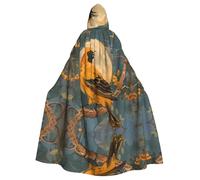 WHJSSF Little Oriole under the moonlight Printed Halloween Adulte Cape à capuche Grande cape à capuche avec nœud papillon, sans fermeture éclair