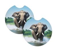 WHJSSF Lot de 2 dessous de verre imperméables à motif éléphant asiatique dans l'eau - Séchage rapide - Inodore - Pour la plupart des voitures, camions, SUV