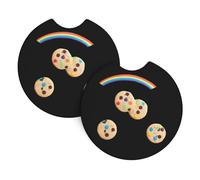 WHJSSF Lot de 2 dessous de verre pour voiture Motif biscuits aux pépites de chocolat Arc-en-ciel Résistant aux déversements Séchage rapide Convient pour voitures, camions et bateaux