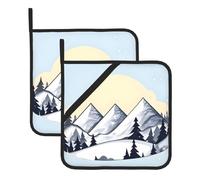 WHJSSF Lot de 2 tapis de casserole isolants carrés blancs avec corde de suspension latérale pour enlever les couvercles de cuisine, fours à micro-ondes, fours, motif montagnes enneigées