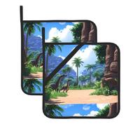 WHJSSF Lot de 2 tapis d'isolation carrés imprimés Age of Dinosaurs pour enlever les couvercles de cuisine, fours à micro-ondes, fours, avec corde de suspension latérale