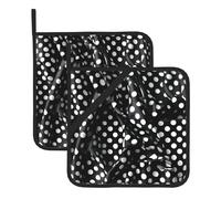 WHJSSF Lot de 2 tapis d'isolation carrés noirs et blancs à pois ondulés pour enlever les couvercles de cuisine, fours à micro-ondes, fours, avec corde de suspension latérale