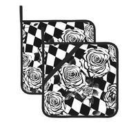 WHJSSF Lot de 2 tapis d'isolation carrés noirs et blancs pour enlever les couvercles de cuisine, fours à micro-ondes, fours, avec corde de suspension latérale