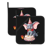 WHJSSF Lot de 2 tapis isolants carrés épais et durables avec cordon pour fours à micro-ondes, fours et grillades en plein air Motif Happy Birthday Dumbo