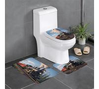 WHJSSF Lot de 3 tapis antidérapants pour salle de bain - 61 x 40,6 cm - Motif train de locomotive à vapeur - Tapis rectangulaire en forme de U et en forme de O pour toilettes, coiffeuse et baignoire