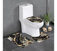 WHJSSF Lot de 3 tapis de bain antidérapants et durables à séchage rapide Motif marbre Noir/doré