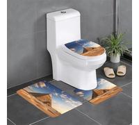 WHJSSF Lot de 3 tapis de salle de bain antidérapants (61 x 40,6 cm) pour toilettes, meuble-lavabo et toilettes - Motif pyramide égyptienne dans le désert - Facile à nettoyer
