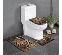WHJSSF Lot de 3 tapis de salle de bain antidérapants à impression d'engrenage mécanique doré (61 x 40,6 cm) pour toilettes, coiffeuse et toilettes, facile à nettoyer