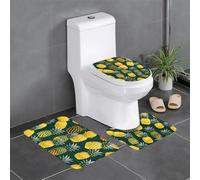 WHJSSF Lot de 3 tapis de salle de bain antidérapants à motifs d'ananas tendance - Tapis de contour, ovale et rectangulaire pour toilettes, coiffeuse et toilettes
