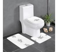 WHJSSF Lot de 3 tapis de salle de bain antidérapants avec motifs de poissons dessinés à la main - Tapis de contour, ovale et rectangulaire pour toilettes, coiffeuse et toilettes