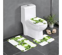 WHJSSF Lot de 3 tapis de salle de bain antidérapants avec motifs hawaïens de feuilles de noix de coco - Tapis de contour, ovale et rectangulaire pour toilettes, coiffeuse et toilettes