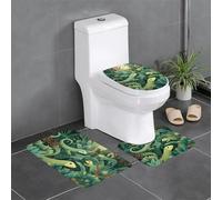 WHJSSF Lot de 3 tapis de salle de bain antidérapants avec motifs lézards dans la forêt tropicale - Tapis de contour ovale et rectangulaire pour toilettes, coiffeuse et toilettes