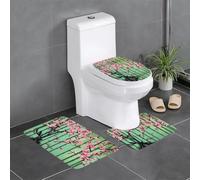 WHJSSF Lot de 3 tapis de salle de bain antidérapants en bambou et fleurs de cerisier, motifs zen, contour, ovale et rectangulaire pour toilettes, coiffeuse et toilettes