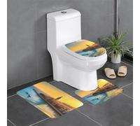 WHJSSF Lot de 3 tapis de salle de bain imprimés coucher de soleil à Barcelone, tapis de sol antidérapants (61 x 40,6 cm) pour toilettes, meuble-lavabo et toilettes, facile à nettoyer