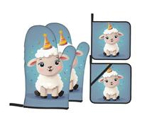 WHJSSF Lot de 4 maniques et maniques Birthday Lamb en polyester imperméable Noir 21 x 21 cm