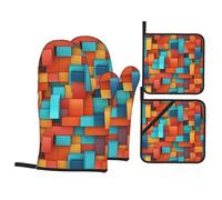 WHJSSF Lot de 4 maniques et maniques colorées en polyester imperméable Motif blocs 3D colorés