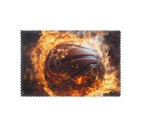 WHJSSF Lot de 6 napperons lavables en fibre de polyester pour salle à manger, cuisine, hôtel, maison et banquet Motif basketball sur le feu et l'eau