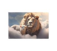 WHJSSF Lot de 6 napperons lavables en fibre de polyester pour salle à manger, cuisine, hôtel, maison et banquet Motif agneau avec lion sur les nuages