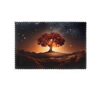 Whjssf Lot de 6 sets de table imprimés arbre antique dans le ciel nocturne pour table à manger 30,5 x 45,7 cm pour Noël, Halloween et une utilisation quotidienne