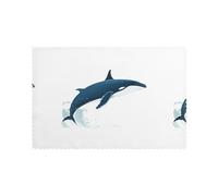 Whjssf Lot de 6 sets de table imprimés baleine sautant sur les vagues pour table de salle à manger, 30,5 x 45,7 cm pour Noël, Halloween et une utilisation quotidienne