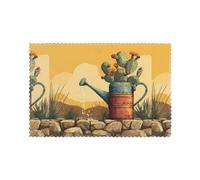 WHJSSF Lot de 6 sets de table imprimés cactus avec arrosoir pour la maison et les banquets, faciles à nettoyer à température ambiante pour une utilisation durable