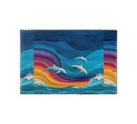 WHJSSF Lot de 6 sets de table imprimés dauphins et vagues arc-en-ciel pour la maison et les banquets, faciles à nettoyer à température ambiante pour une utilisation durable