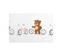 WHJSSF Lot de 6 sets de table imprimés Little Brown Bear Next to The Bicycle pour table de salle à manger pour la maison et les banquets, faciles à nettoyer à température ambiante pour une utilisation