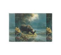 WHJSSF Lot de 6 sets de table imprimés Rhino on the River Bank pour table de salle à manger pour la maison et les banquets, faciles à nettoyer à température ambiante pour une utilisation durable