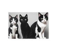 WHJSSF Lot de 6 sets de table noirs et blancs imprimés chats pour table de salle à manger pour la maison et les banquets faciles à nettoyer à température ambiante pour une utilisation durable