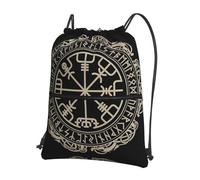 WHJSSF Magical Design Sac à dos avec cordon de serrage et fermeture éclair Motif runes nordiques boussole Sac de voyage léger et résistant à l'eau avec poche avant et organiseur interne