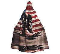 WHJSSF Manteau à capuche pour adulte avec drapeau américain avec bottes de cowboy imprimées pour adulte - Longue cape de fête pour homme et femme