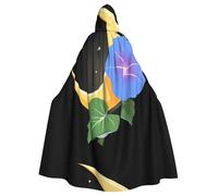 WHJSSF Morning Gloire on the Moon Pattern Halloween Cape à capuche pour adulte avec nœud papillon pour fêtes costumées, cosplay