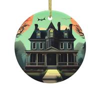 Whjssf Motif manoir hanté circulaire Décoration de supermarché en céramique Hiver Noël Fête Maison