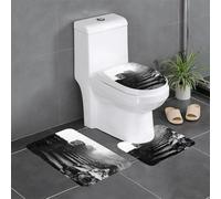 WHJSSF Mountain Mist Over The Stone Steps Lot de 3 tapis de salle de bain antidérapants avec contour, ovale et rectangulaire pour toilettes, coiffeuse et toilettes